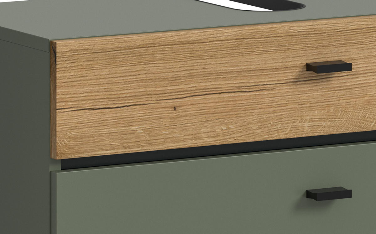 WASCHBECKENUNTERSCHRANK grün, Eiche Evoke 75 cm, Badschrank hängend - Eichefarben/Grün, Holzwerkstoff/Kunststoff (75/35/35cm) - Inn.Furn