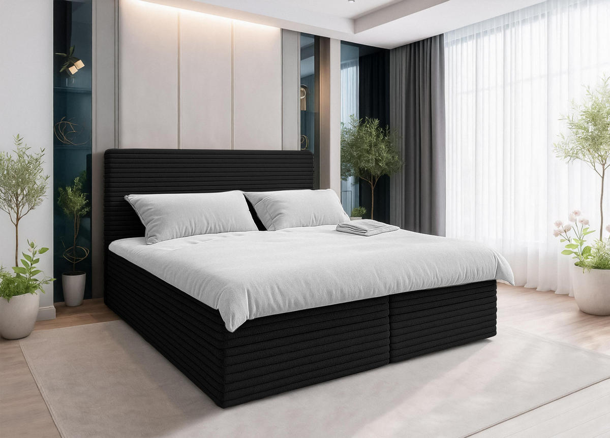 BOXBETT SEVDAYLA 160x200 cm mit Bettkasten und Matratze - Schwarz - Schwarz, Holz/Holzwerkstoff (160/200cm) - AX Living