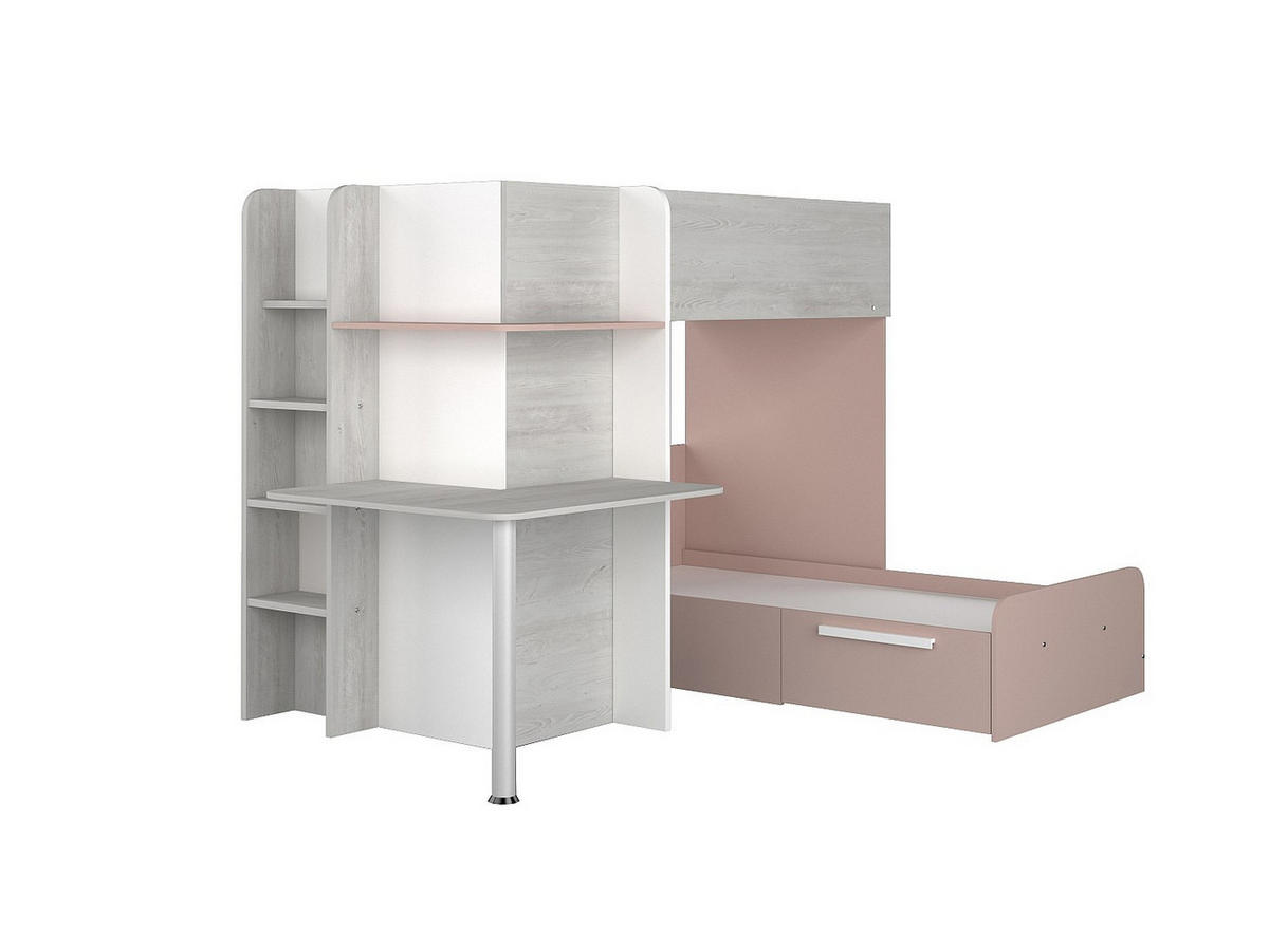ETAGENBETT - 2 Personen - holz - hellgrau, puderrosa Samuel - Hellrosa/Hellgrau, Holz (90/190cm) - Vente-Unique