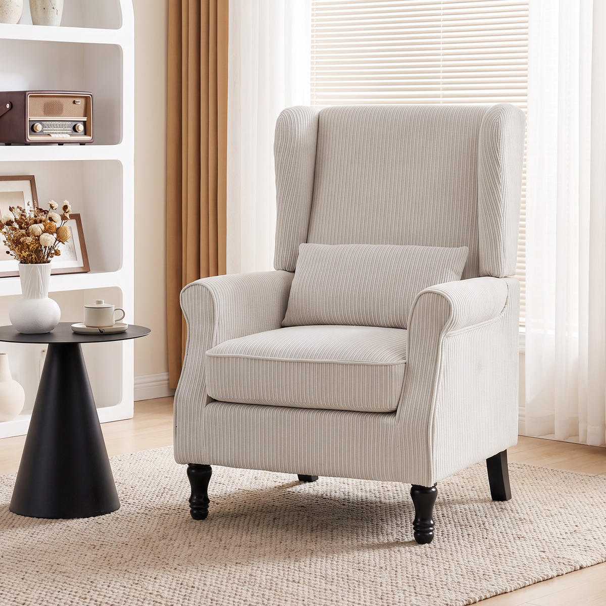 SESSEL Cord Sperrholz Beige - Beige/Schwarz, Holz/Textil (71/105/74cm) - HOMCOM