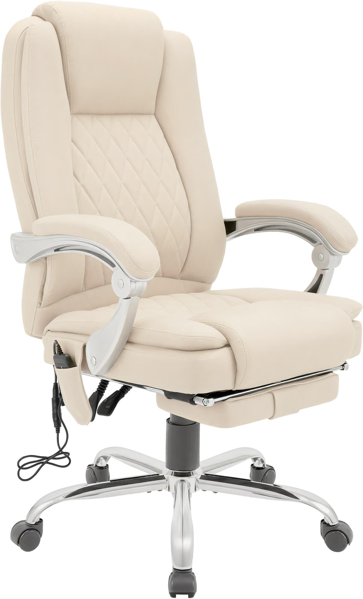 CHEFSESSEL Lederlook Creme - Chromfarben/Creme, Textil/Metall (67/110/70cm) - CLP