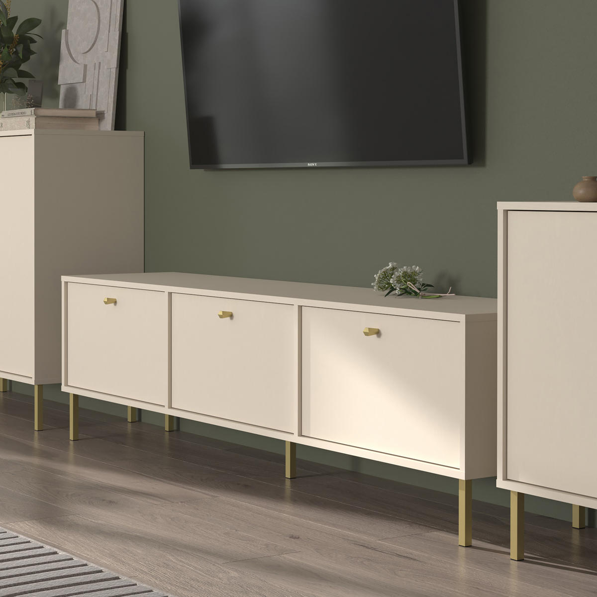 LOWBOARD TORINO 180x40,8x50 cm mit 3 Türen Beige - Beige, Holzwerkstoff (180/50/40.8cm) - MASSENO
