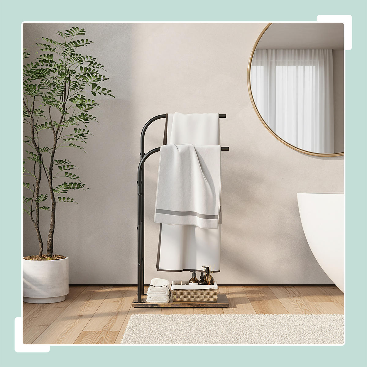 HANDTUCHSTÄNDER - Schwarz, Holzwerkstoff/Textil (40/80.5/24cm) - Relaxdays