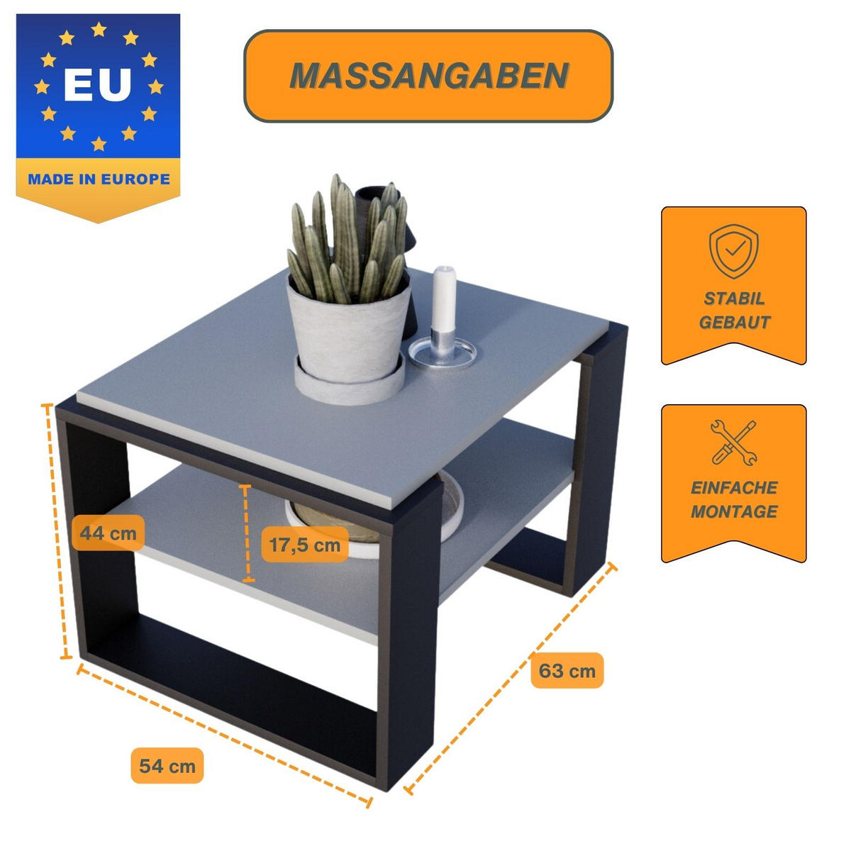 COUCHTISCH Kaja63 63/42/53,8 - Dunkelgrau/Schwarz, Holzwerkstoff (54/63/42cm) - RAUMHIRSCH FURNITURE