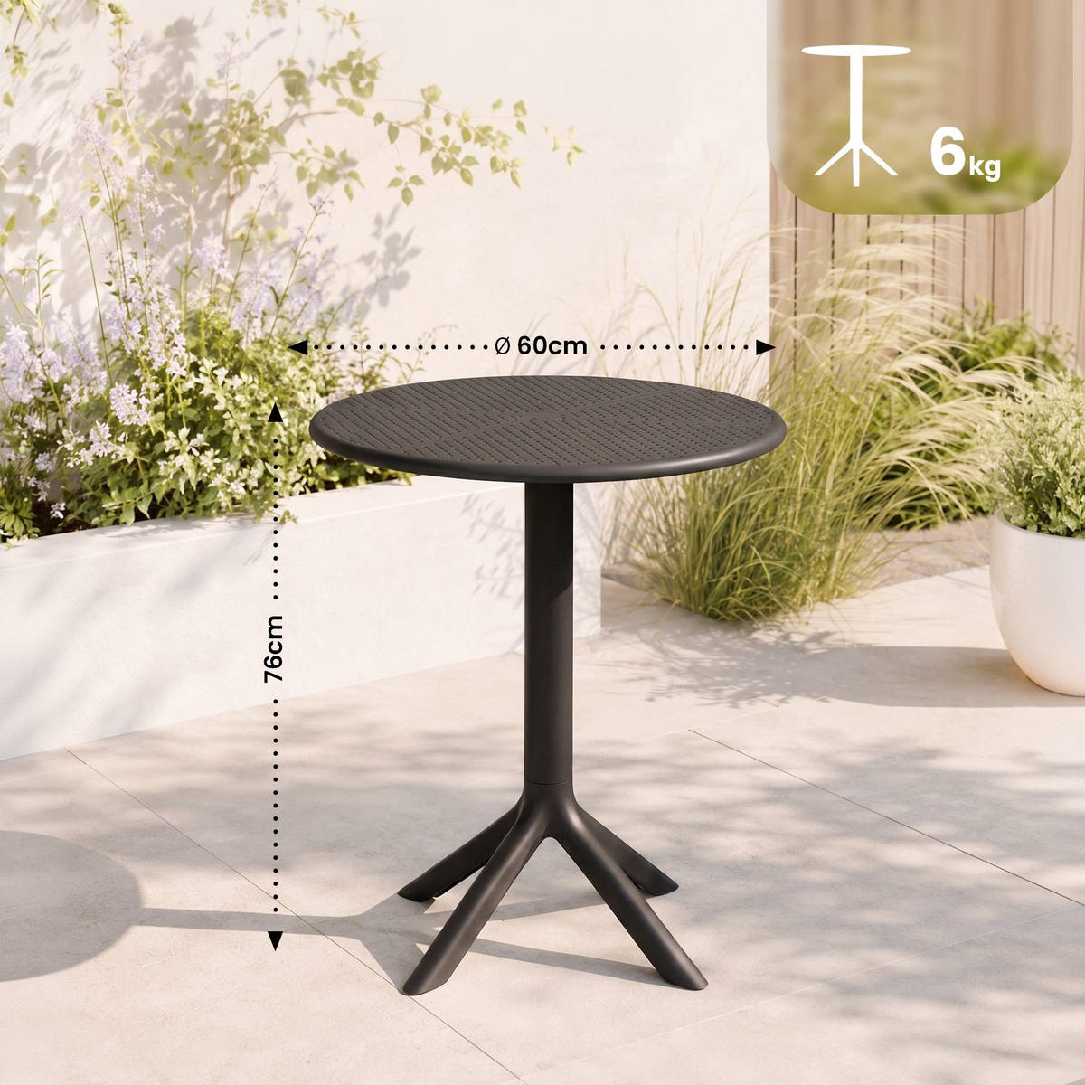 GARTENTISCH rund Ø60 cm Kunststoff Schwarz - Schwarz, Kunststoff (60/60/76cm) - CLP