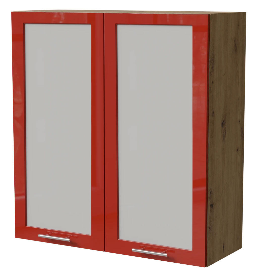 HÄNGESCHRANK Brerra W4S/90 Eiche Artisan / RAL 3002 karminrot Hochglanz 90 / 32,5 / 96cm - Rot/Eiche Artisan, Holz/Holzwerkstoff (90/96/32.5cm) - Feldmann-Wohnen