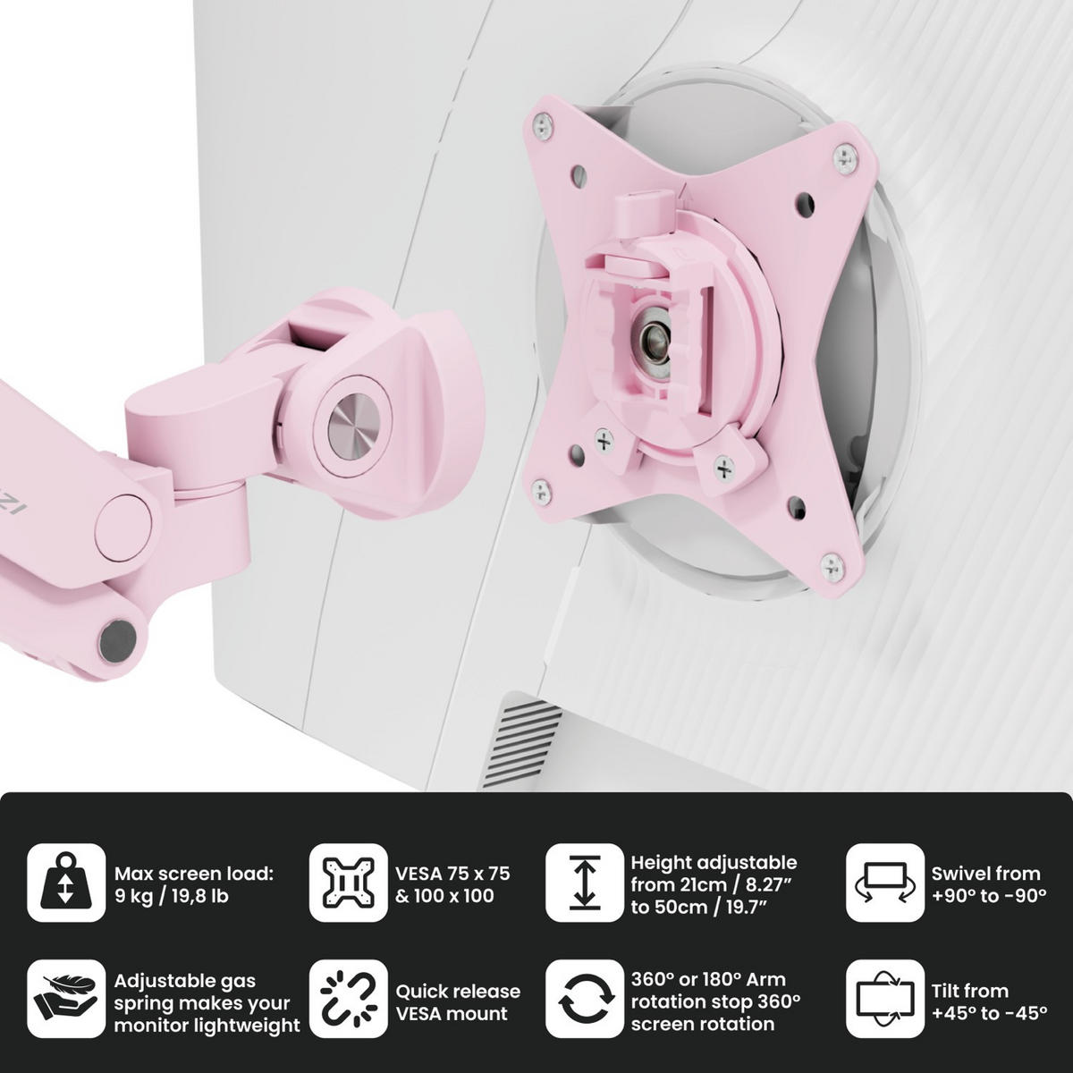 MONITORARM Alzare Neo Duo Rosa - Pink, Metall (51/99/50cm) - Arozzi