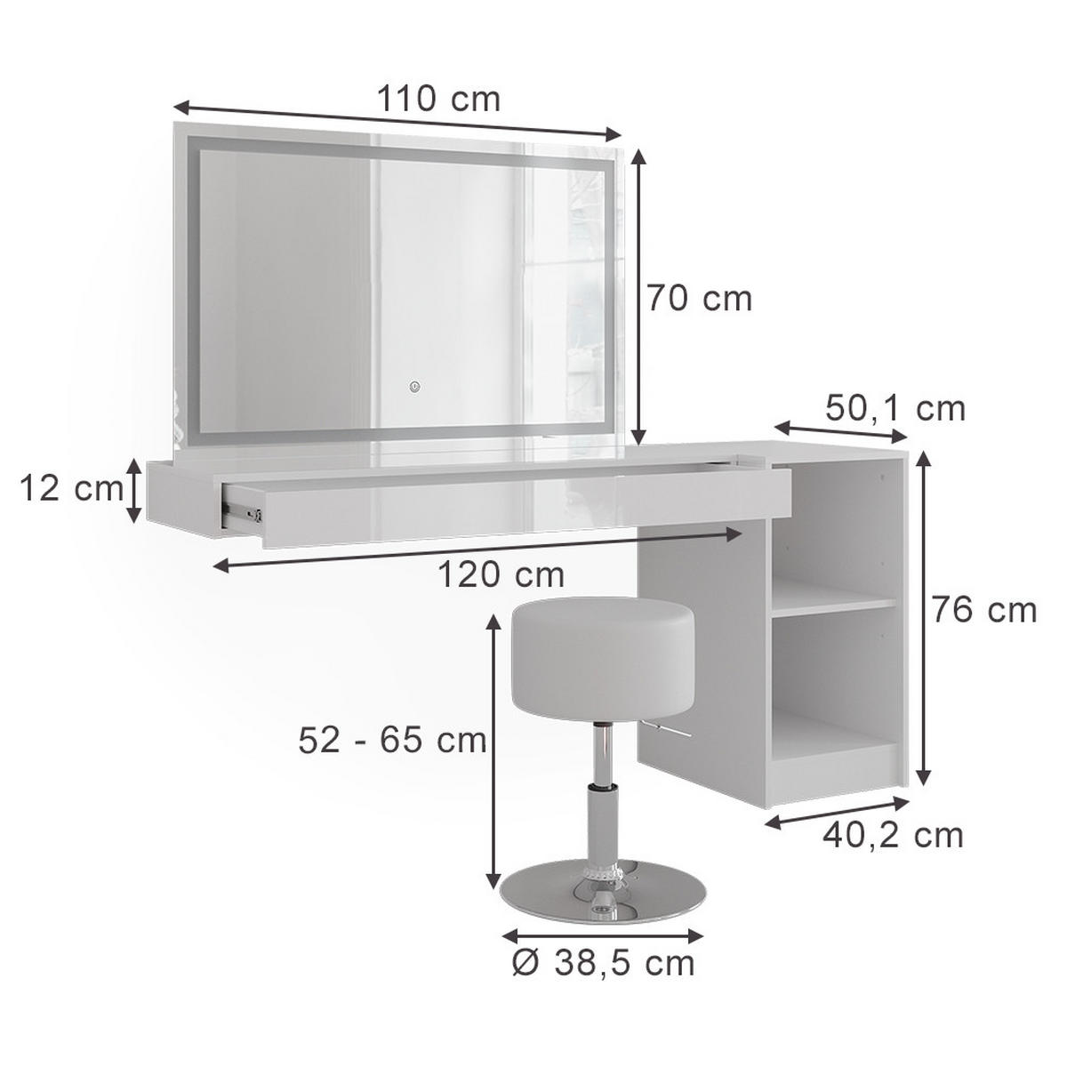 TOALETNÍ STOLEK Sherry Bílá - bílá, kompozitní dřevo (120/12/40.1cm) - Vicco