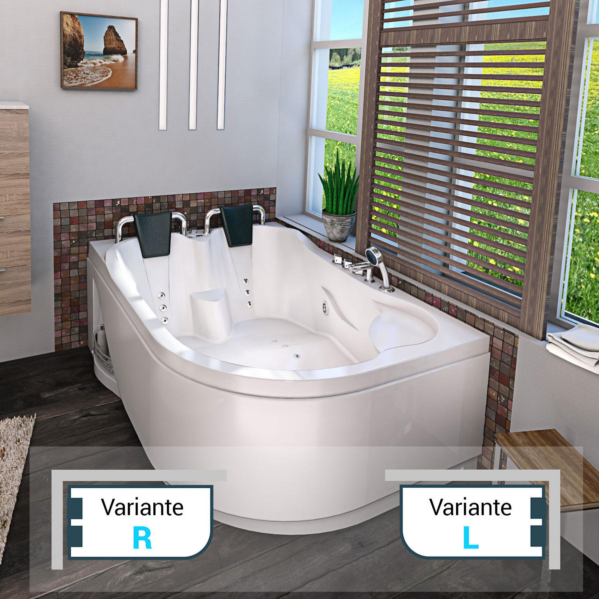 WHIRLPOOL Pool Badewanne Eckwanne Wanne W23H-TH-R - Weiß, Glas/Kunststoff (182/80/120cm) - AcquaVapore by Sandra Jentho