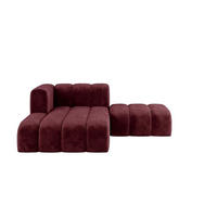 CHAISELONGUE Modulare Mit Hocker, Velvet-Stoff Riviera, Rotwein, Links, GRAND - Dunkelrot, Holz (204/179cm) - Kaiser Möbel