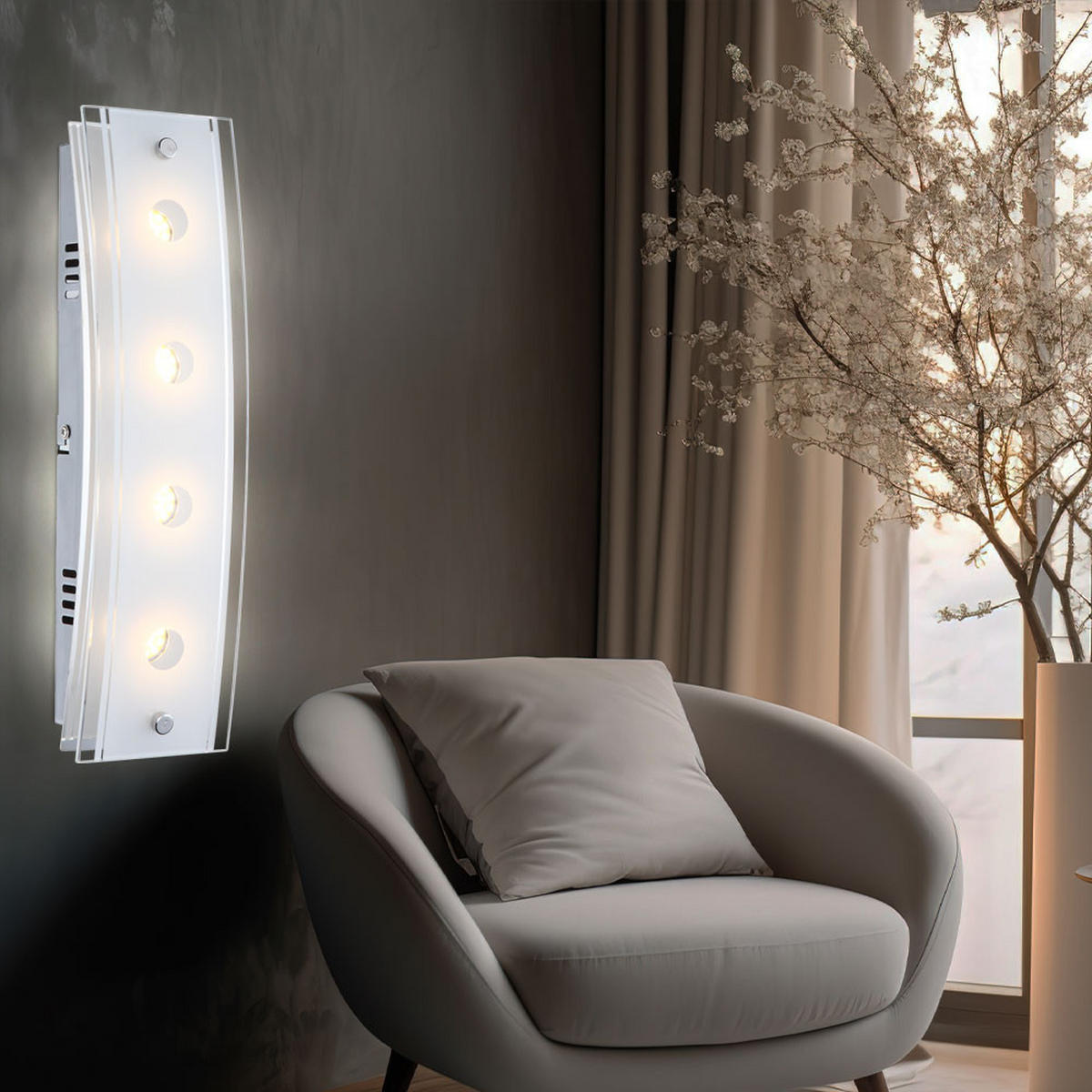 LED WANDLEUCHTE KADIRA Silber Glas satiniert - Silberfarben, Glas (9/6.5/33cm) - Globo Lighting