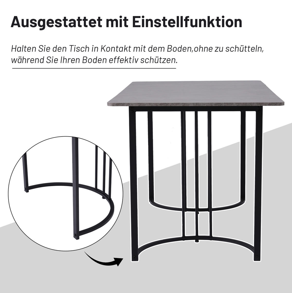 ESSTISCH 140/75/80 cm Grau aus MDF und Metall mit verstellbaren Füßen - Grau, Holzwerkstoff (140/80/75cm) - OKMYHOME