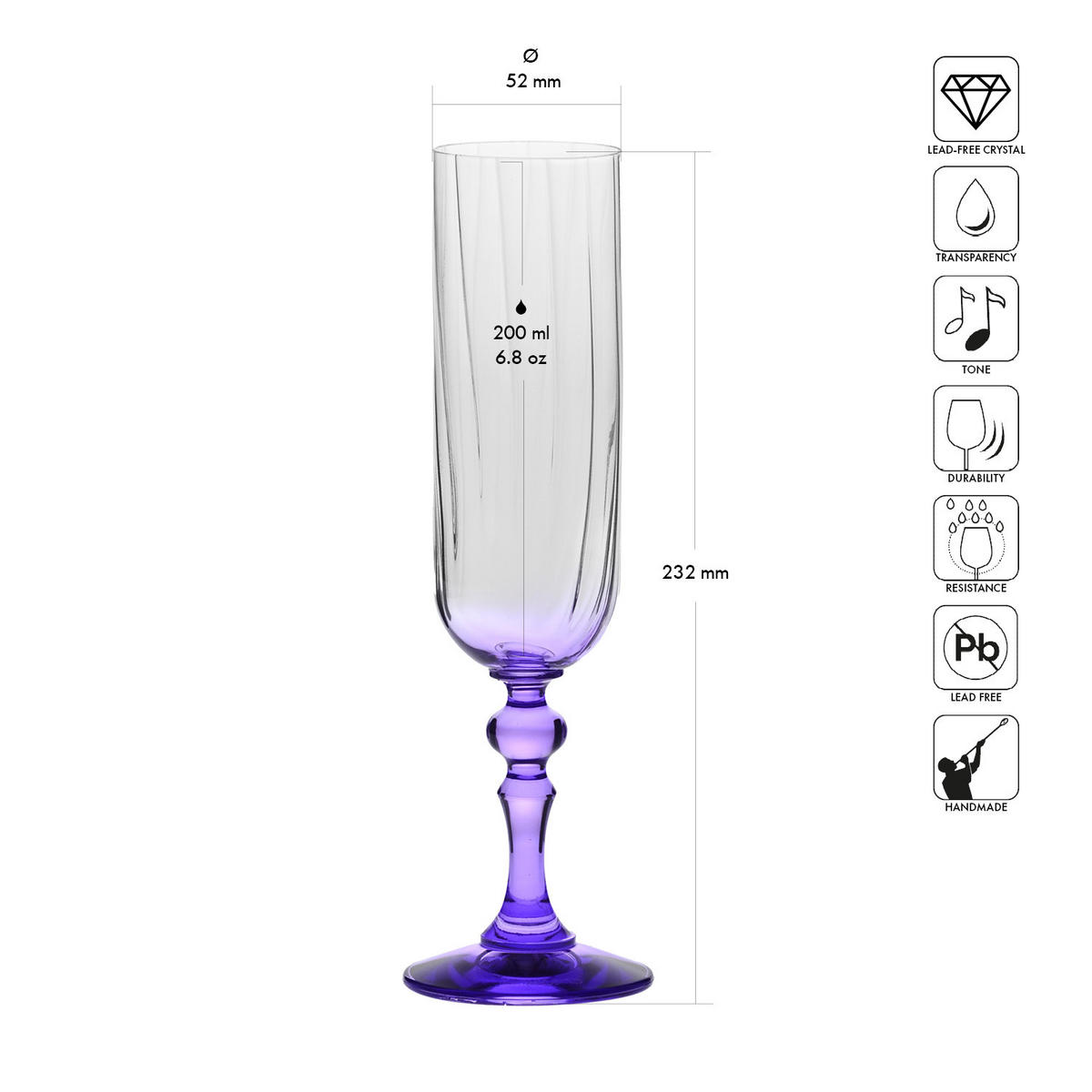SEKTGLÄSER, 2er-Set, 200 ml - Violett, Glas (0.2L) - Krosno Glass