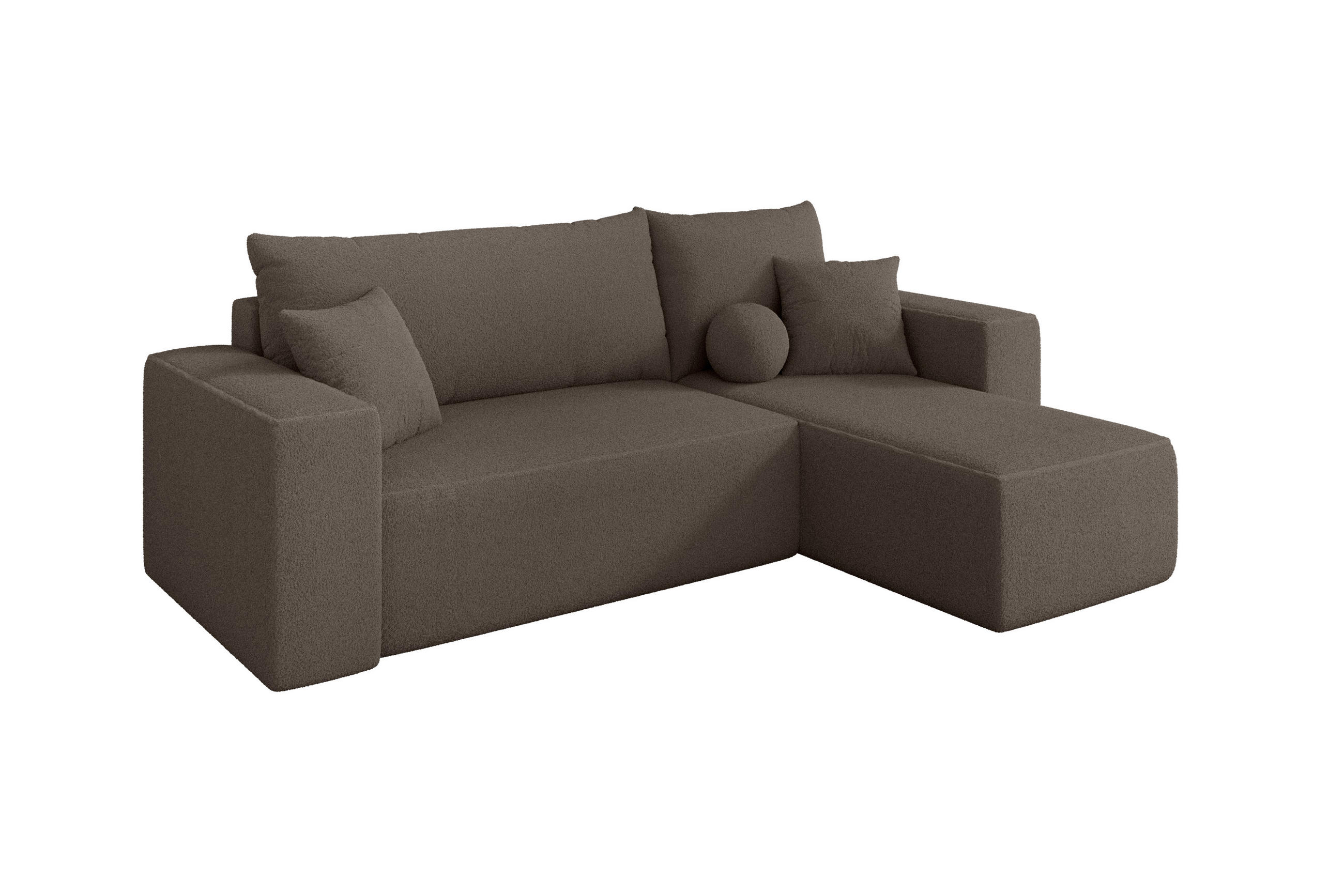 ROHOVÁ SEDAČKA s funkcí spaní, otoman vpravo SENO-L 249x139x85 hnědá bouclé - černá/hnědá, kompozitní dřevo/textil (249/139cm) - ALTDECOR