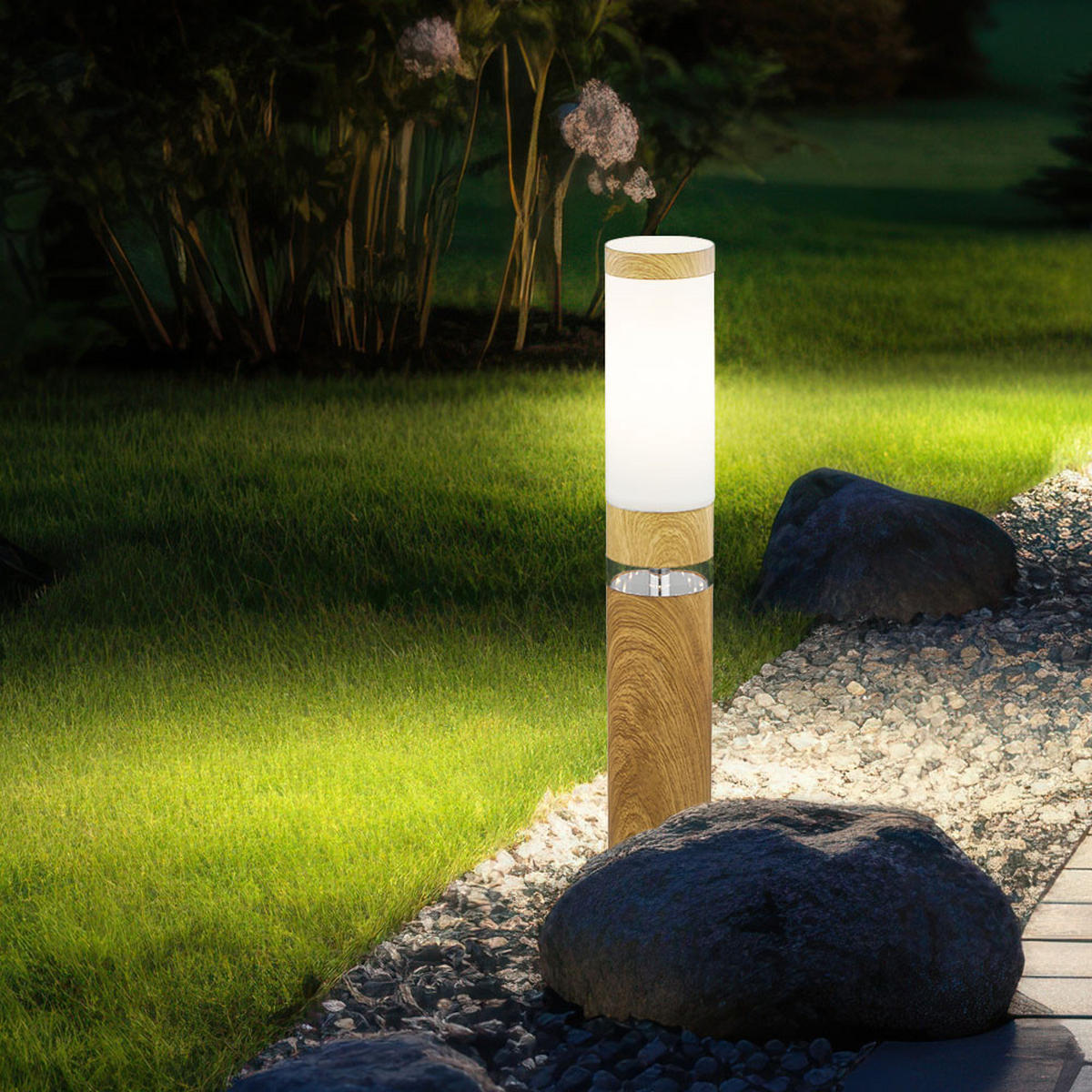 LED WEGELEUCHTE Edelstahl Braun Holzoptik - Braun, Metall (11.7/11.7/50cm)