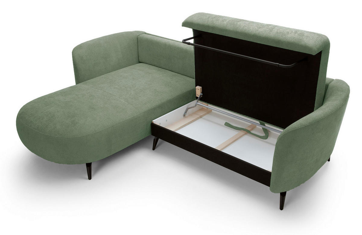 ECKSOFA auf Füßen Kendra 260 cm mit Schlaffunktion, Links, Grün - Grün, Holz (260/180cm) - Emporius