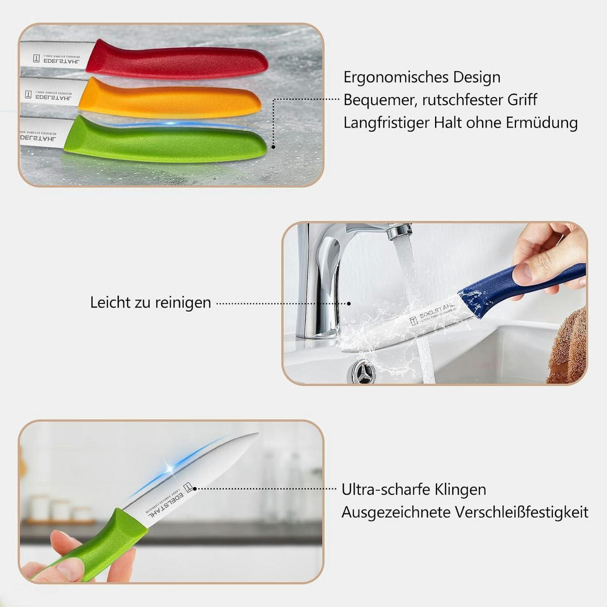 GEMÜSEMESSERSET 6-teiliges Set Edelstahl Kunststoffgriffe Bunt - Silberfarben, Metall (19cm)