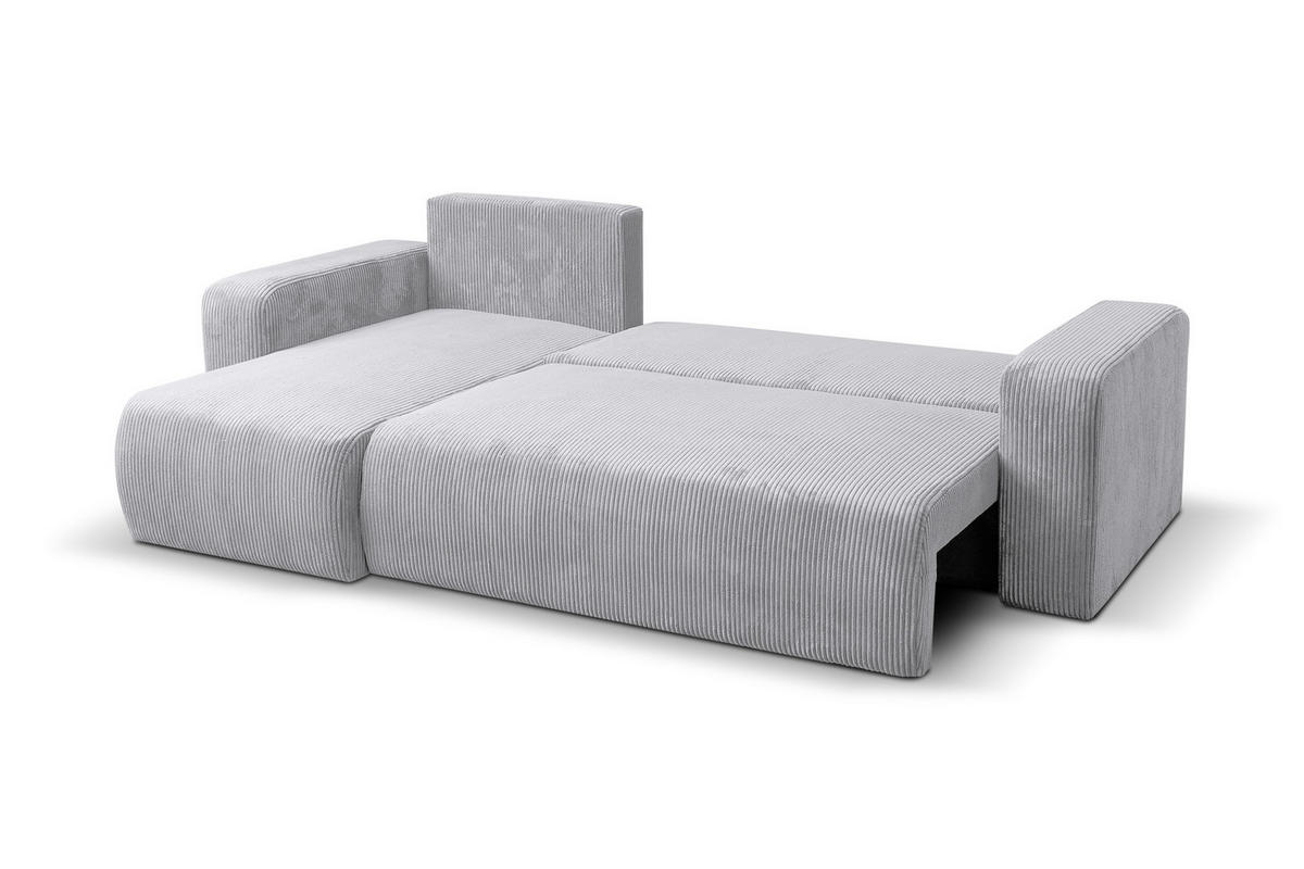 ECKSOFA LUNA mit Schlaffunktion und Bettkasten Cord-Stofff (Hellgrau) - Hellgrau, Textil (244/142cm) - VENASI MÖBEL