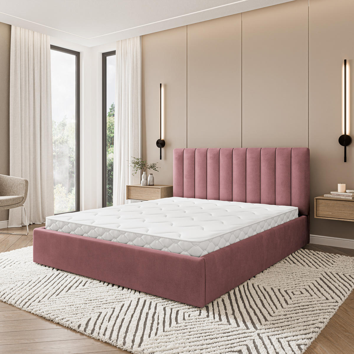 POLSTERBETT DEMERA MGV 180x200 cm mit Bettkästen - Rosa - Rosa, Holz (180/200cm) - MASSENO