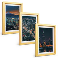 BILDER SET 3er Set - 20x30 cm Goldrahmen - Bergpanorama der Stadt bei Nacht - Goldfarben, Kunststoff (20/30cm) - TULUP