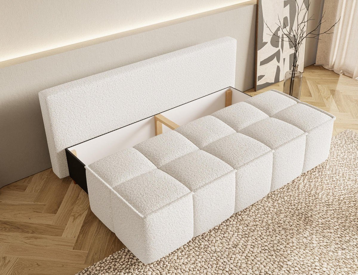 SCHLAFSOFA LORA, Sofa mit Schlaffunktion und Bettkasten, Farbe: Beige, Bouclé-Stoff - Beige, Textil (196/90/85cm) - Sepro Meble