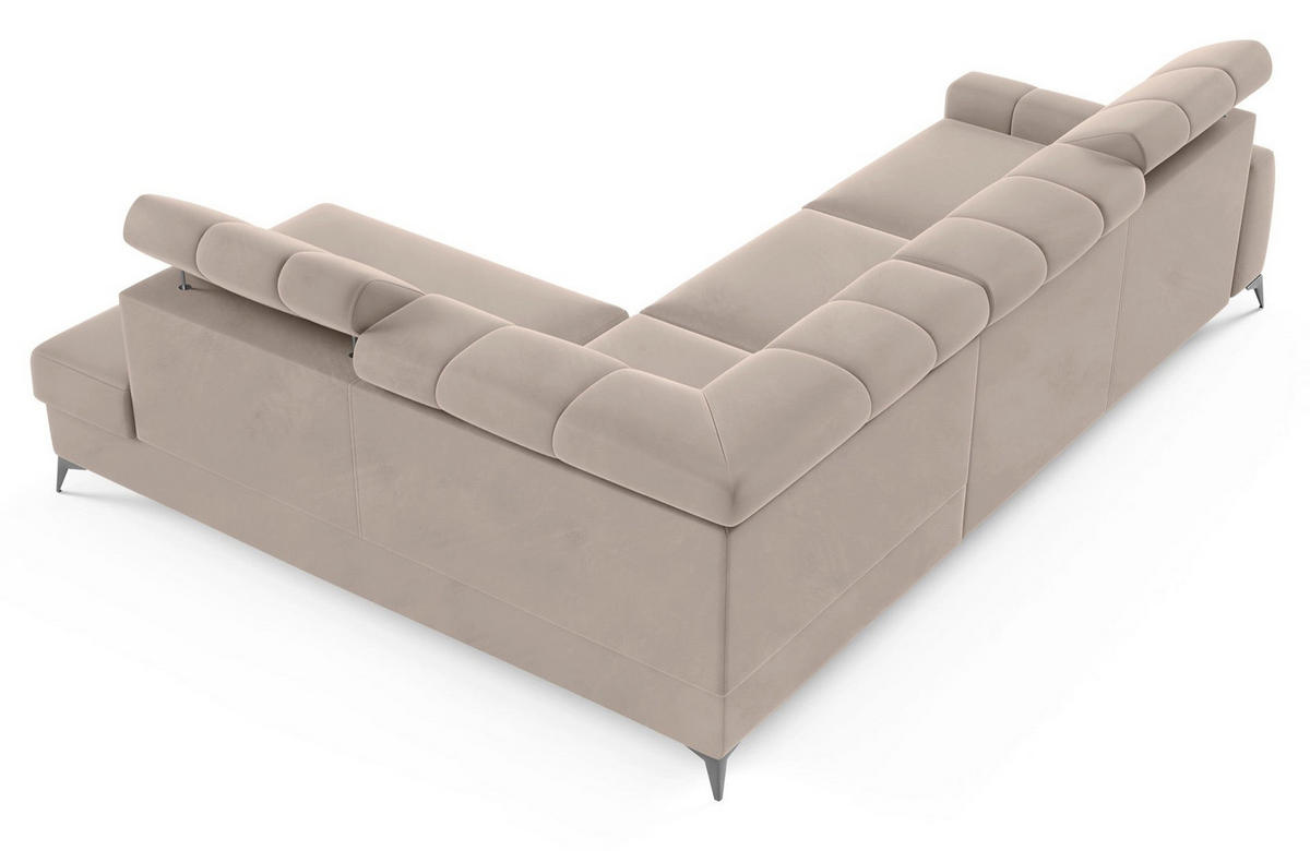 ECKSOFA London Greige Velours - Taupe/Schwarz, Textil/Metall (203/274cm) - Selsey
