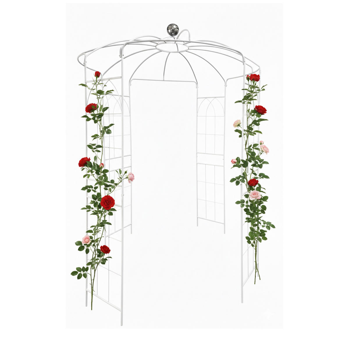PAVILÓN ruží - biela, kov (206/290/206cm) - Relaxdays