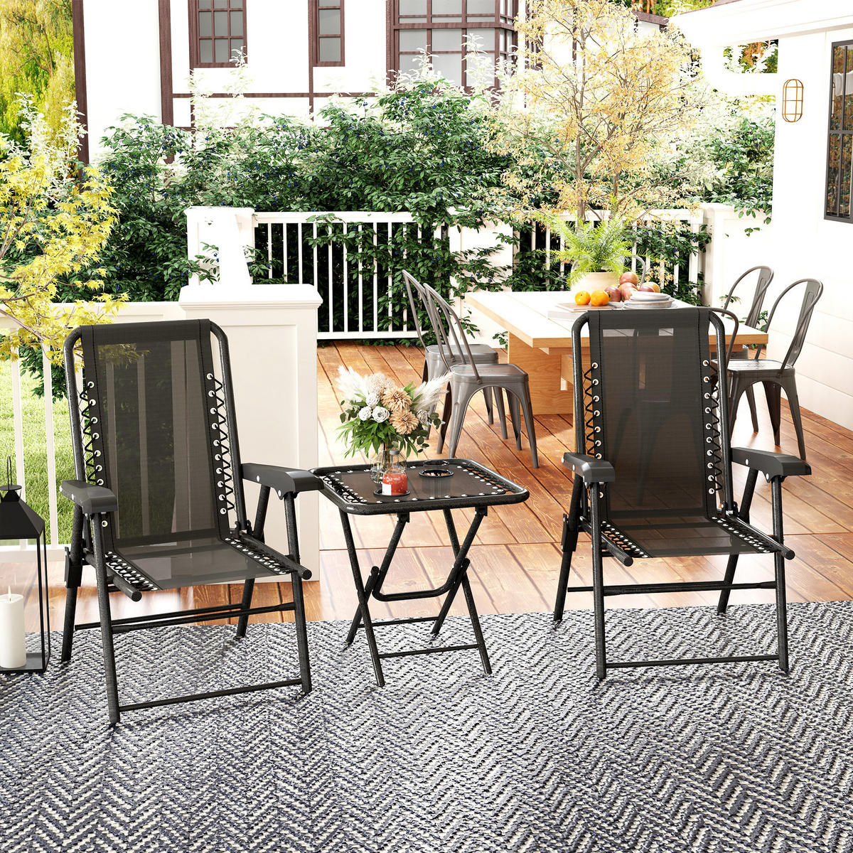 BISTRO Set 3-teilig aus Stahl Wetterfest Gartenmöbel Set mit Bistrotisch - Schwarz, Textil/Metall - Outsunny