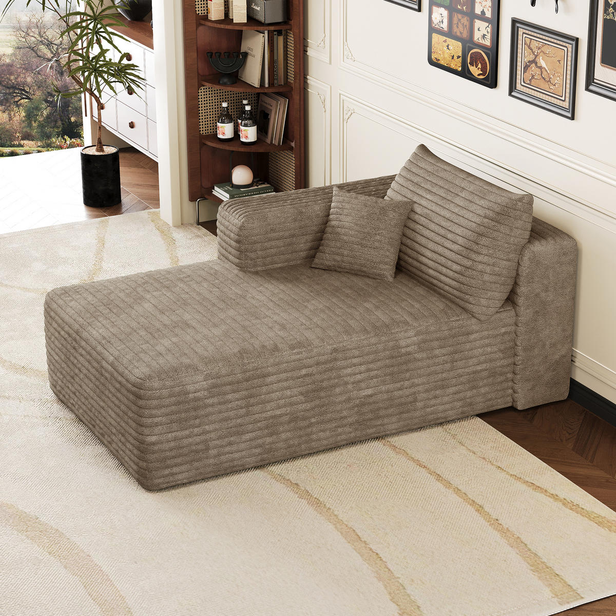 RÉCAMIERE DE-34736 rechte Chaiselongue mit Corduroy Kamel - Sandfarben, Textil (90/58/151cm) - ComfortXL
