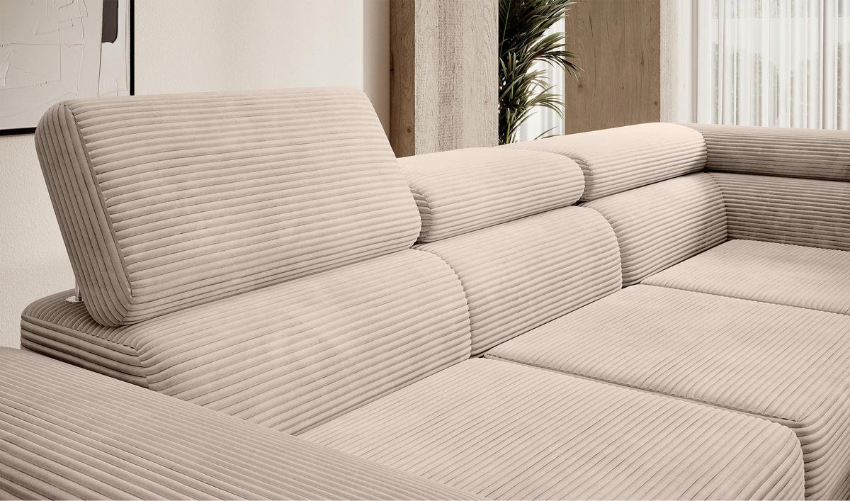 ECKSOFA Stevil Dunkelbeige Cordbezug - Silberfarben/Mokka, Textil/Metall (275/203cm) - Selsey