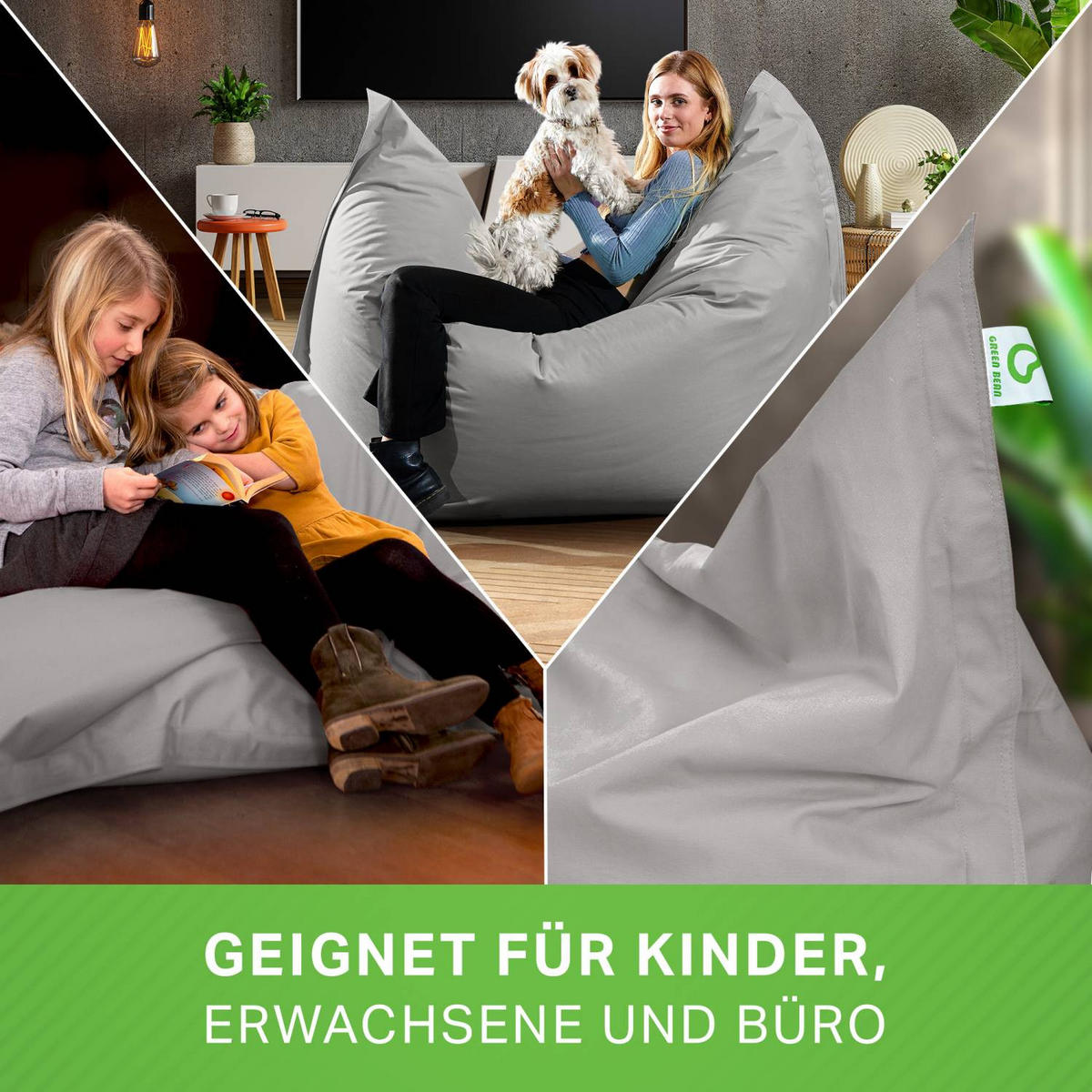 RIESEN-SITZSACK "Square" XXL - Baumwolle - Hellgrau, Textil (140/25/180cm) - Green Bean
