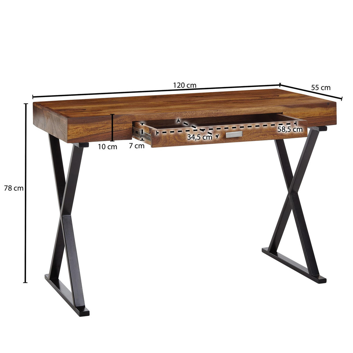 ARBEITSTISCH DALEY Massivholz Sheesham - Braun, Holz (55/120/78cm) - tinkaro