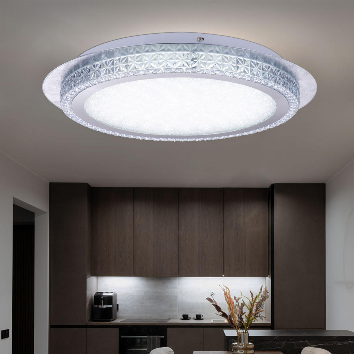 LED DECKENLEUCHTE Metall Weiß Kristalloptik - Weiß, Metall (45/45/6.7cm)