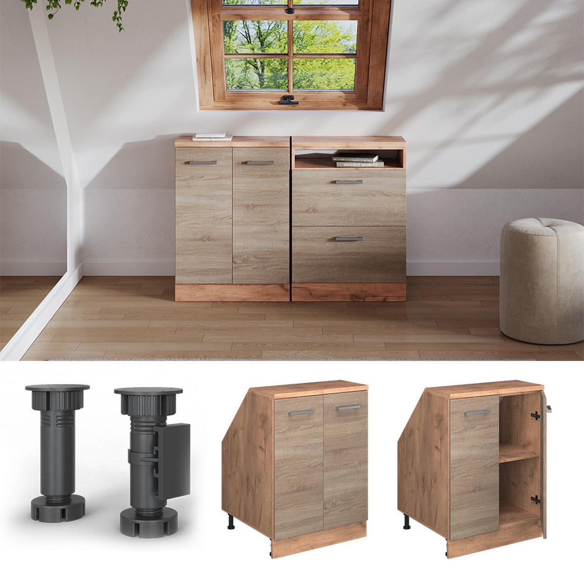 ŠIKMÁ SKRIŇA Rion Sonoma 60 x 81.6 cm s 2 dverami, korpus skrine hĺbka 60 cm - dub medový/dub sonoma, kompozitné drevo (60/83.8/60cm) - Vicco