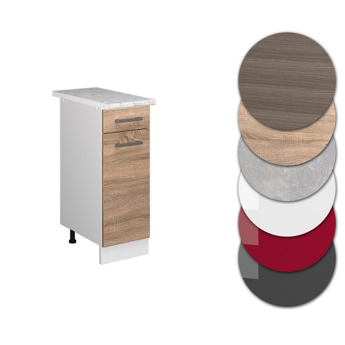 KÜCHENSCHRANK R-Line Sonoma 30 cm, AP Marmor - Weiß/Sonoma Eiche, Holzwerkstoff (30/81.6/60cm) - Vicco