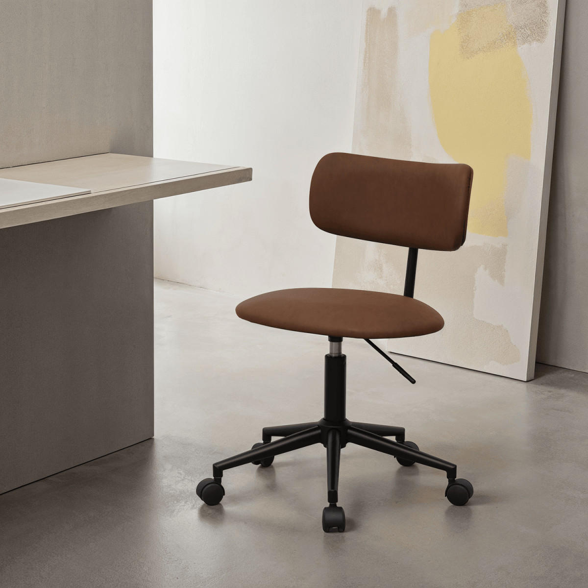 DREHSTUHL höhenverstellbar in Kunstleder Dunkelbraun - Schwarz/Braun, Textil/Metall (56/74/57cm) - Furnhouse