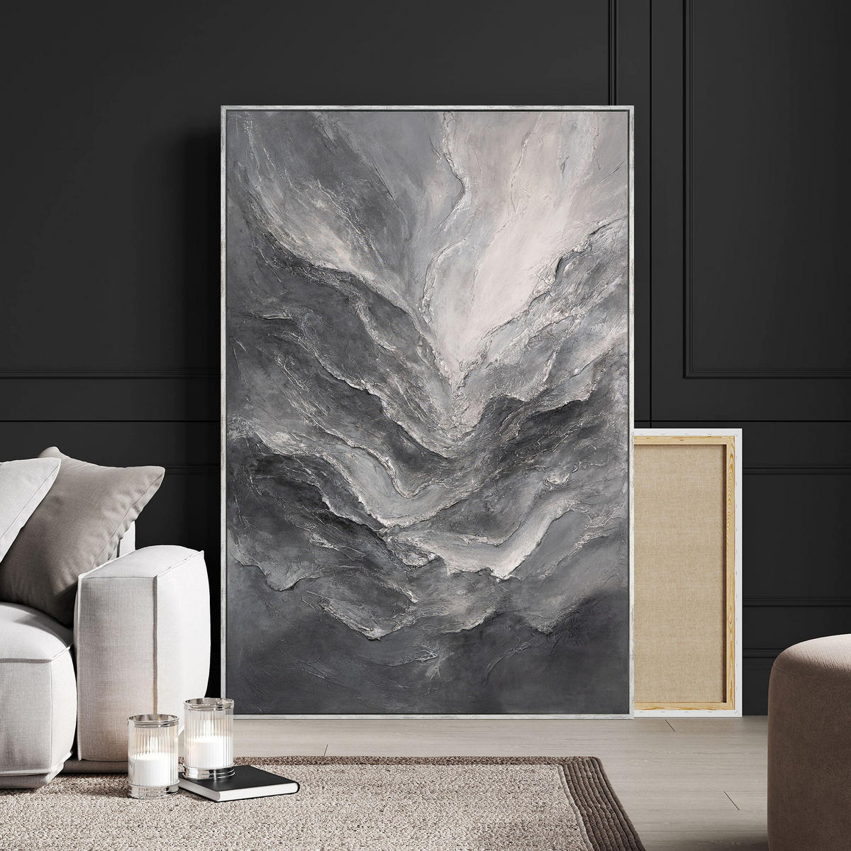 GEMÄLDE Erinnerung der Felsen Schattenfugenrahmen Schwarz 140x100 cm - Schwarz, Holz (140/100cm) - YS-art gallery