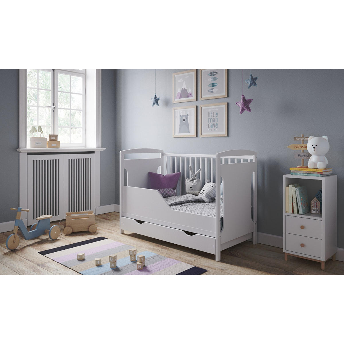 BABYBETT Elinor, Mitwachsendes, mit Schublade Weiß - Weiß, Holz (60/120cm) - Premiers Moments