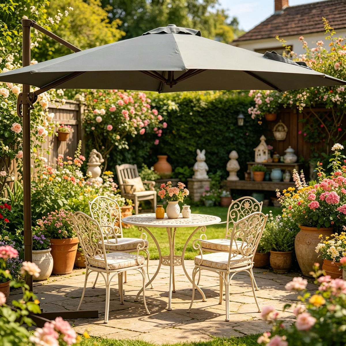 SONNENSCHIRM Aluminium2.95m Dunkelgrau 360° Drehbar - Dunkelgrau, Textil (295/295cm) - Raelunyi