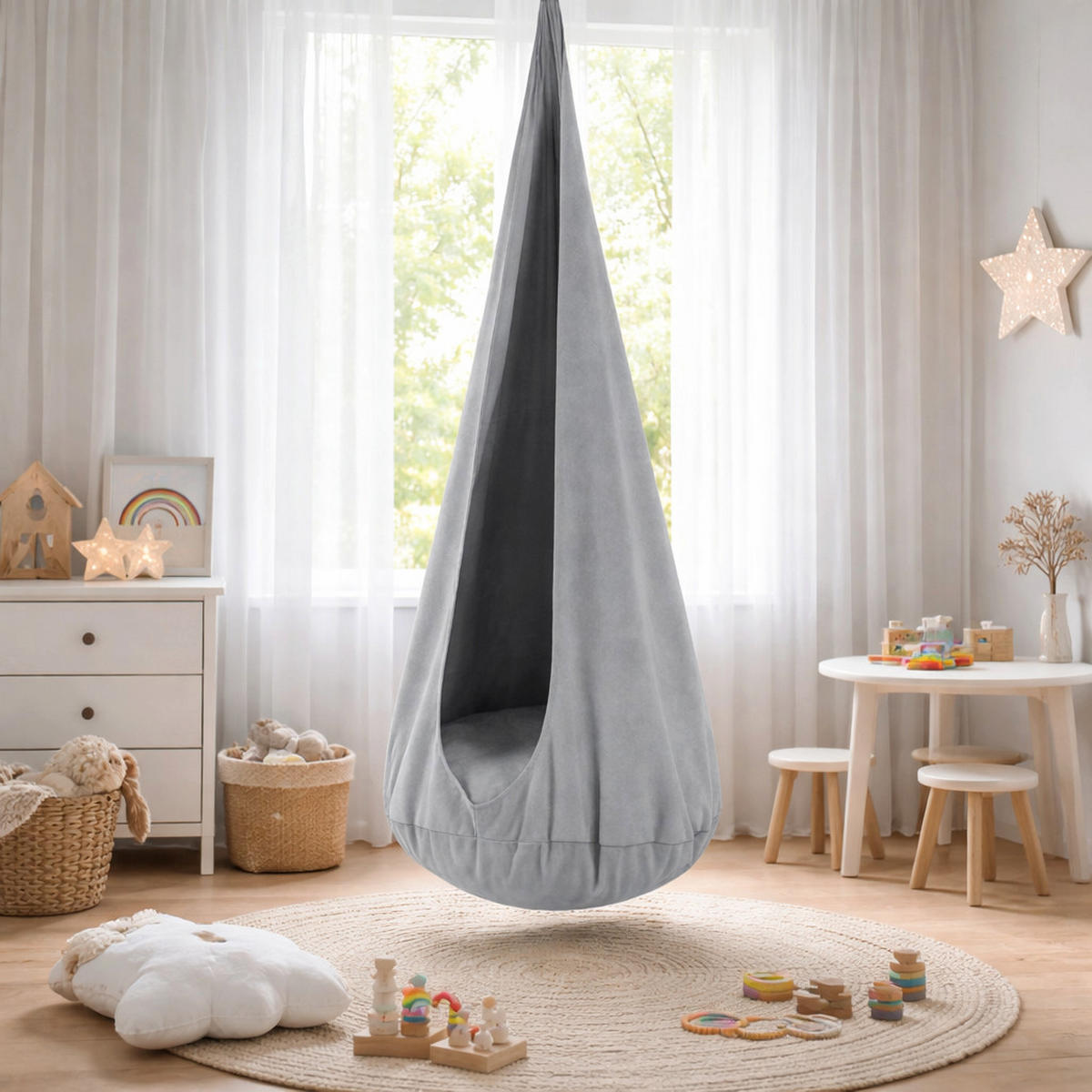 KINDER-HÄNGESESSEL – weiche Cocoon-Schaukel zum Spielen und Entspannen - Blau, Textil (72/157/72cm) - Bees & Blooms