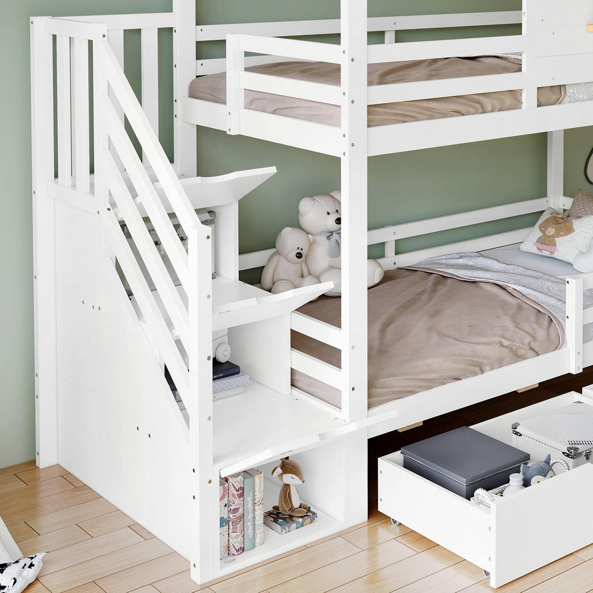 ETAGENBETT Kleinhaus Weiß+Natur 90x200cm - Naturfarben, Holz (90/200cm) - ComfortXL