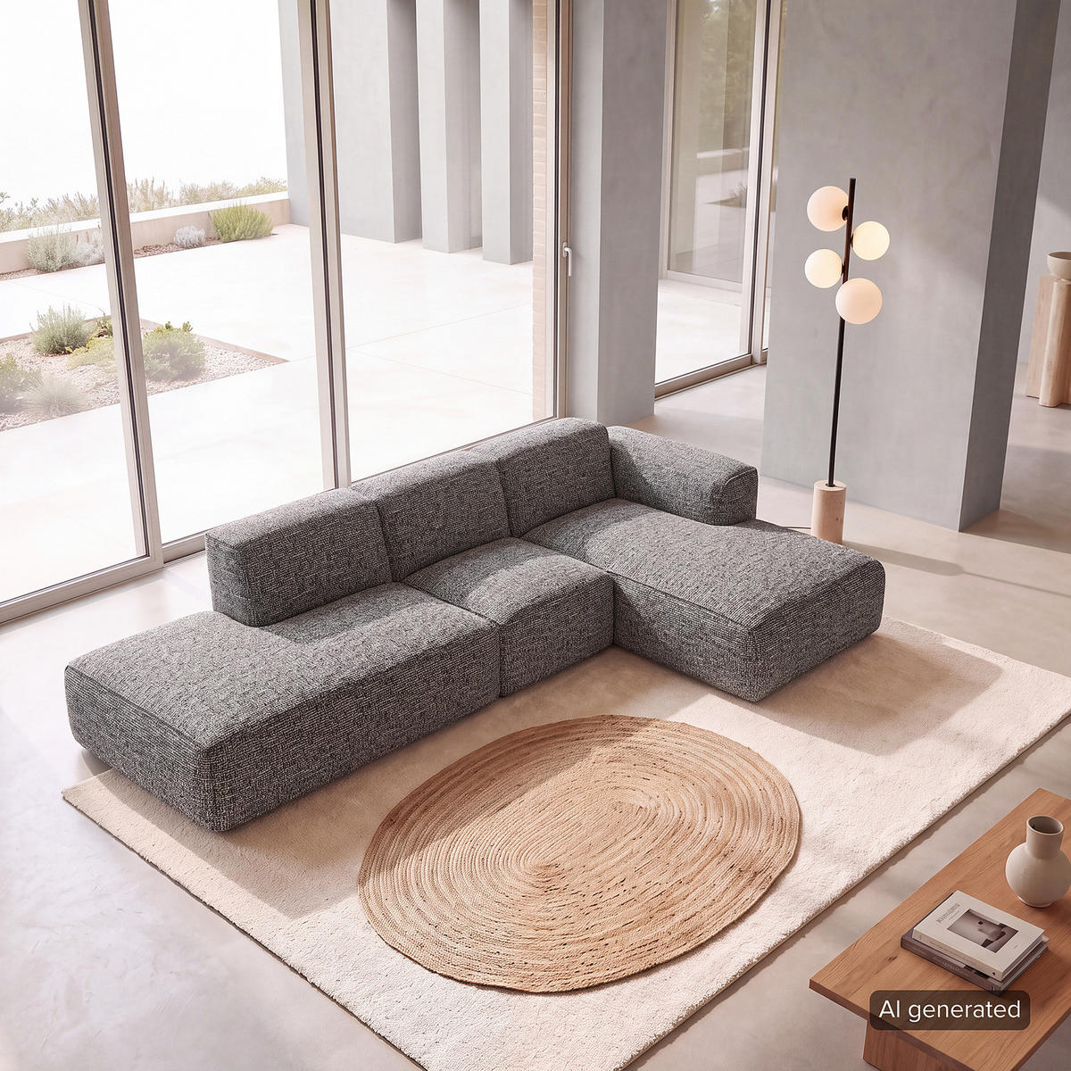 ECKSOFA mit Chaiselongue - Schwarz/Grau, Kunststoff/Textil (290/173cm) - home24