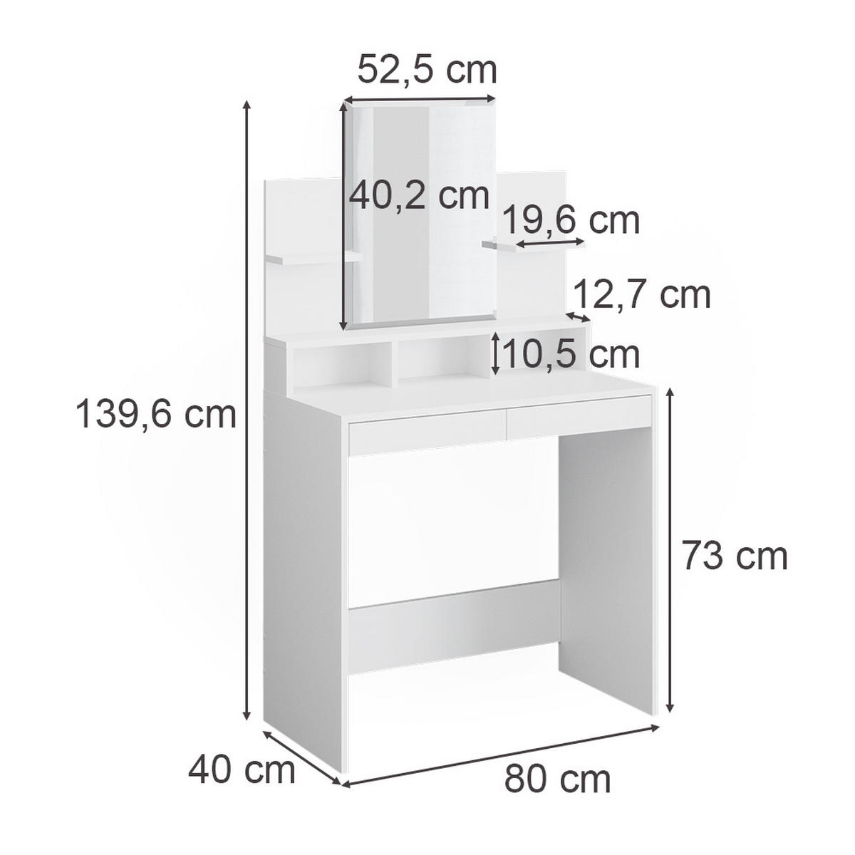 SCHMINKTISCH Ania Weiß 80 cm - Weiß, Holzwerkstoff (80/139.6/40cm) - Vicco