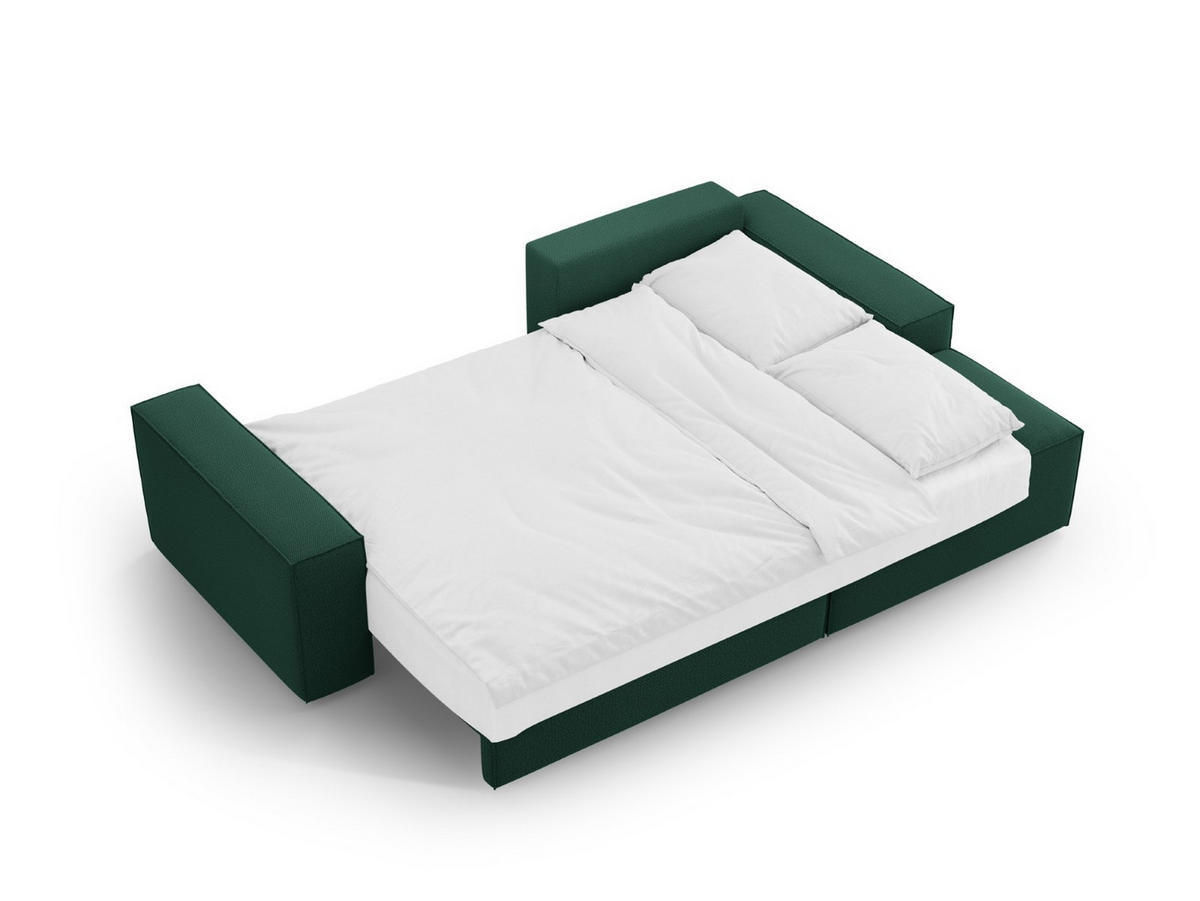 AUSKLAPPBARES-ECKSOFA rechts mit Container Jodie aus strukturiertem Stoff grün 3 Sitzplätze - Grün, Textil (246/151cm) - Micadoni
