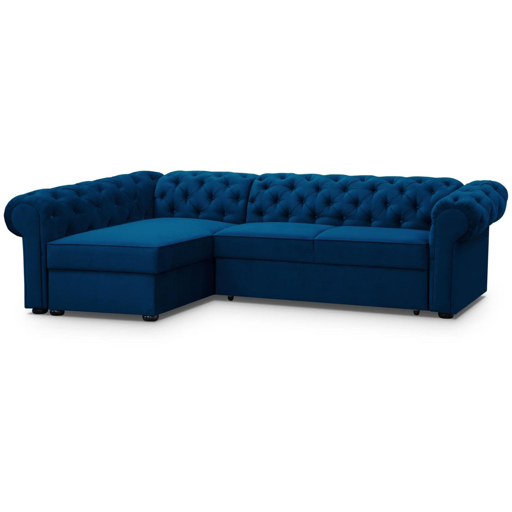 ECKSCHLAFSOFA Chester im Chesterfield-Stil, Dunkelblau, links - Schwarz/Dunkelblau, Textil (278/173cm) - Beautysofa