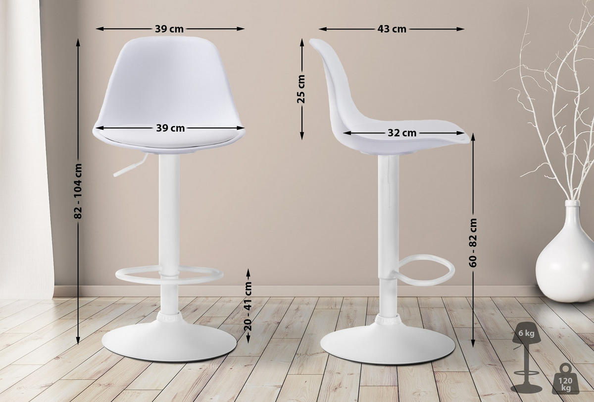 BARHOCKER Kunststoff weiß - Weiß, Kunststoff/Metall (39/82/43cm) - CLP