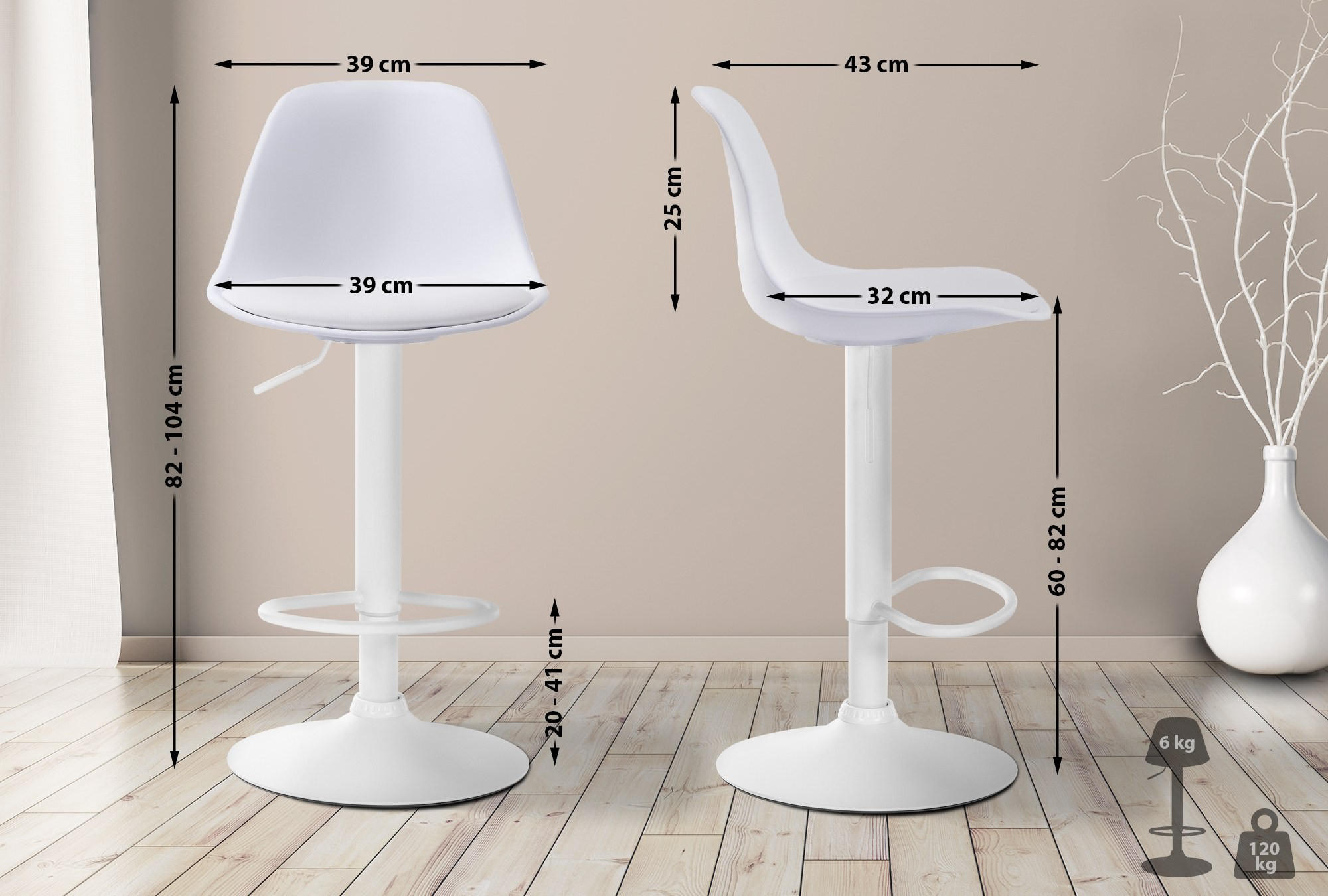 Thumbnail - CLP Barhocker, Weiß, Kunststoff, 39x82x43 cm, Esszimmer, Barmöbel, Barhocker