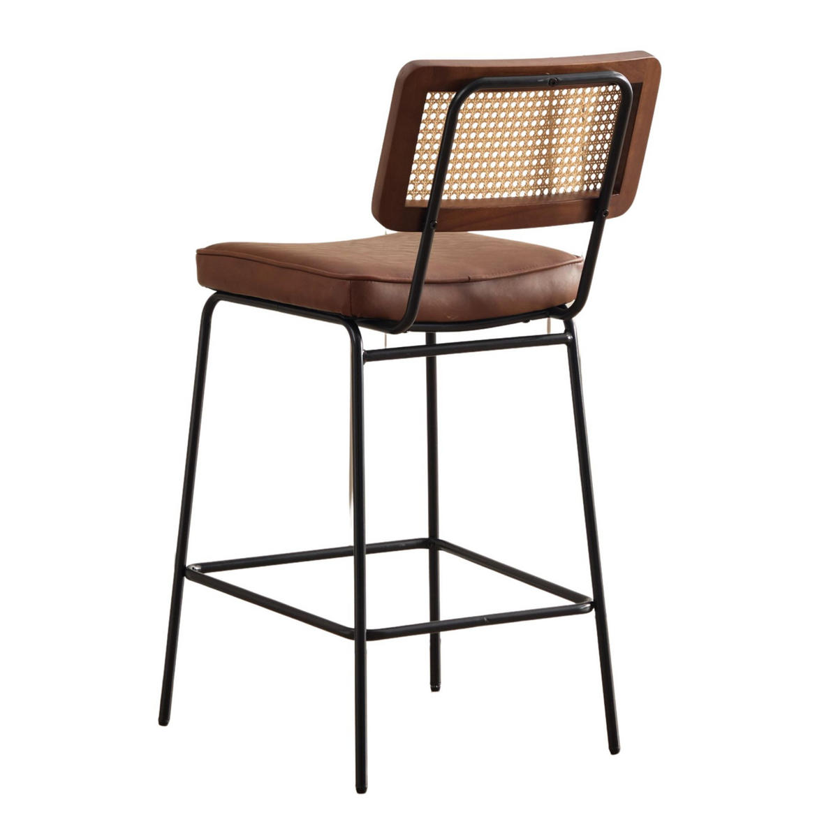 BARHOCKER 2er-Set Vintage PU-Leder Rattan-Optik Holz & Metall - Braun, Leder (46.2/96.5/59.8cm) - Urban Meuble