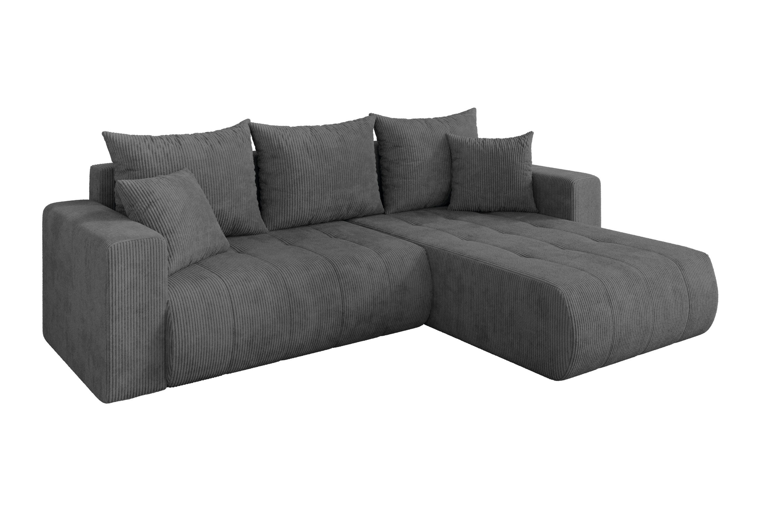 ROHOVÁ SEDAČKA s funkcí spaní, otoman vpravo MILA-L 277x194x86 tmavě šedá manšestr - černá/tmavě šedá, kompozitní dřevo/textil (277/194cm) - ALTDECOR