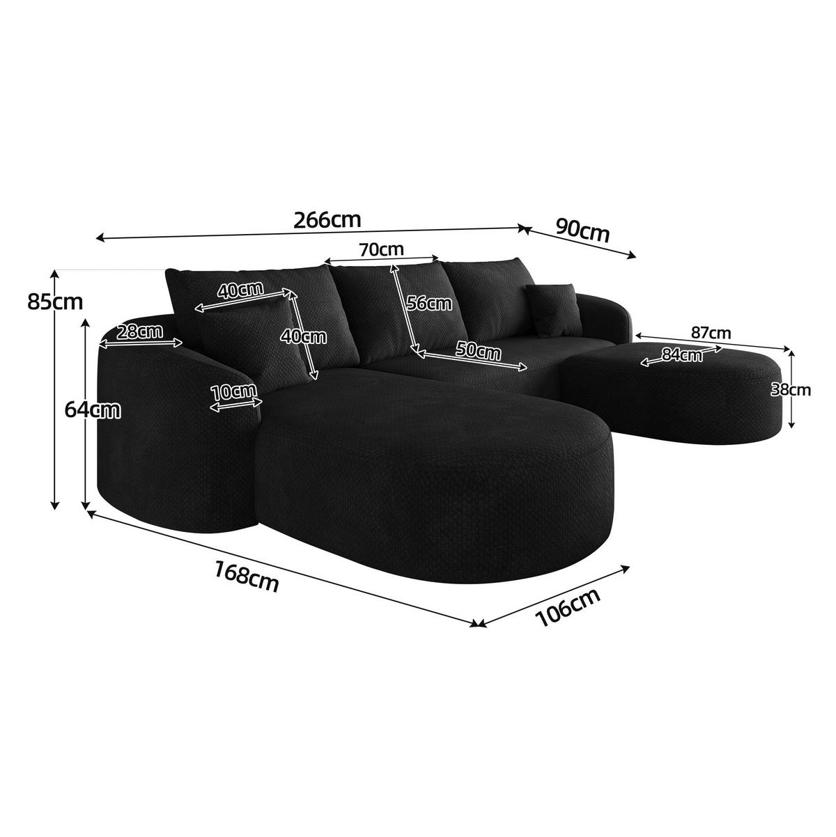 ECKSOFA 266/168/85 cm schwarz aus Stoff ohne Montage - Schwarz, Textil (168/266cm) - OKWISH